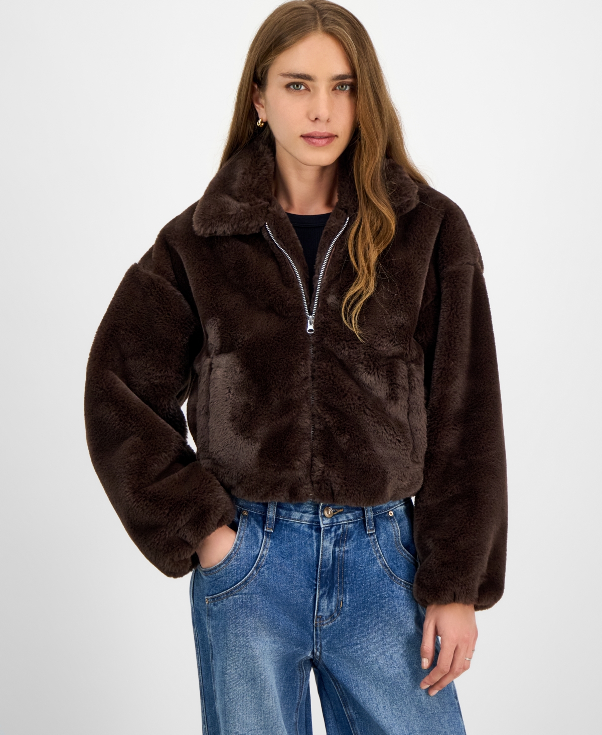 Jou Jou Juniors' Faux-fur Bomber Jacket In Brown