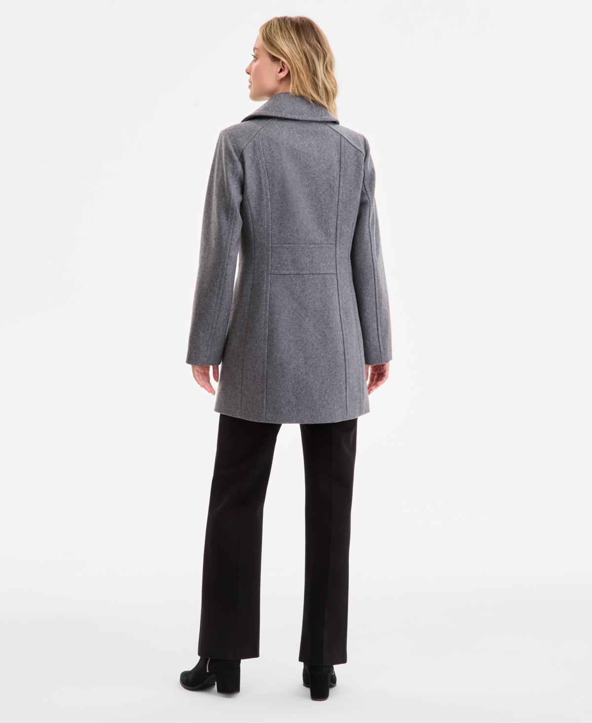 Anne Klein Women's Single-breasted Notched-collar Peacoat In Gray