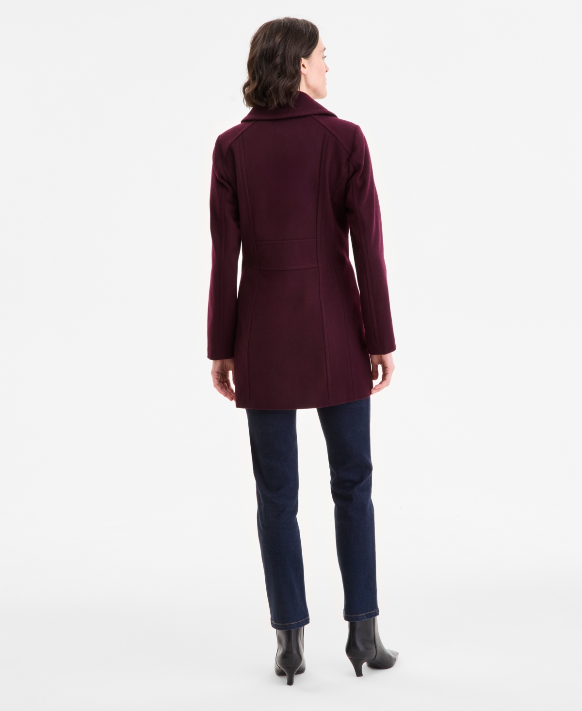 Anne Klein Women's Single-breasted Notched-collar Peacoat In Burgundy