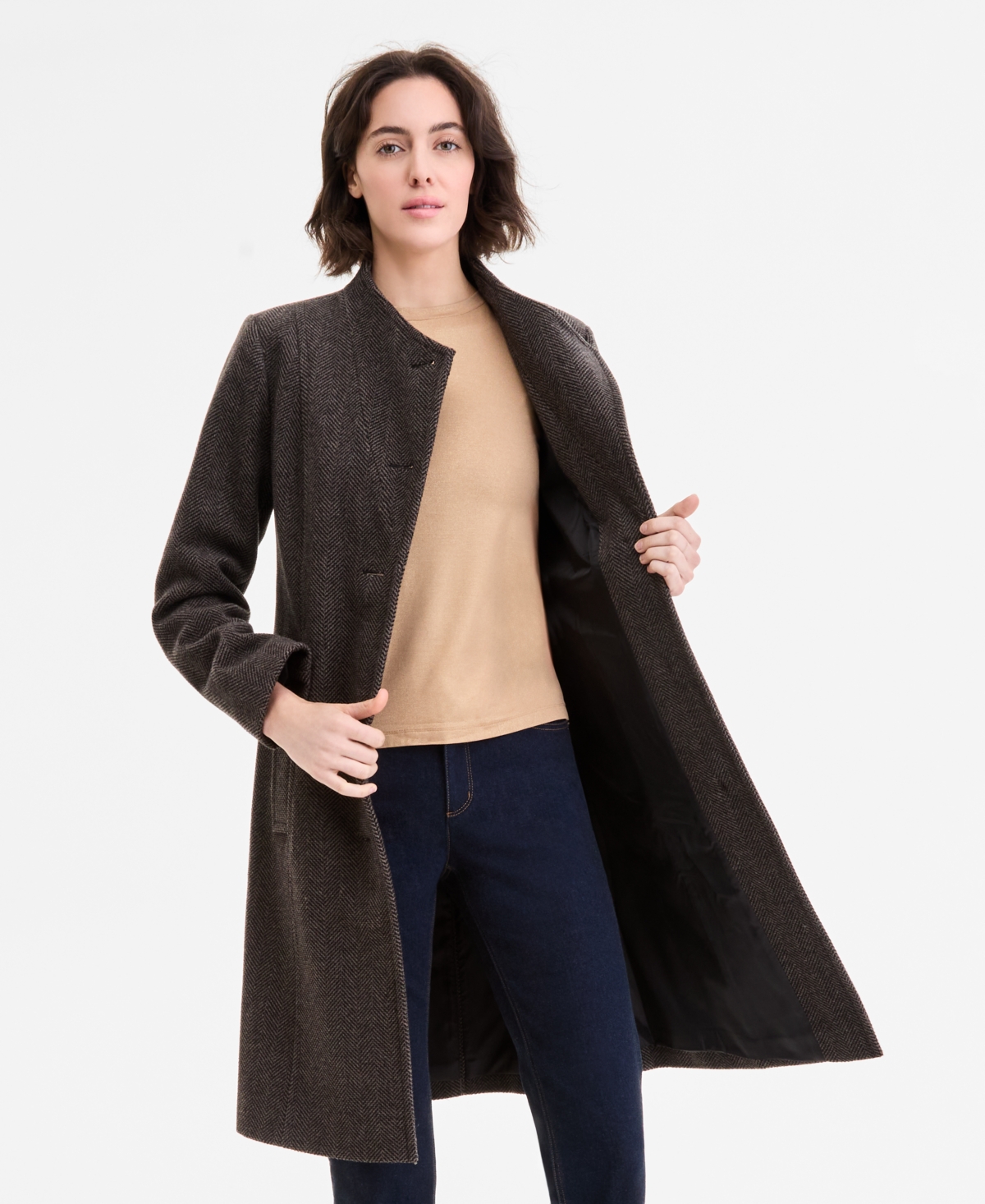 Anne Klein Women's Asymmetric Button-front Belted Coat In Multi