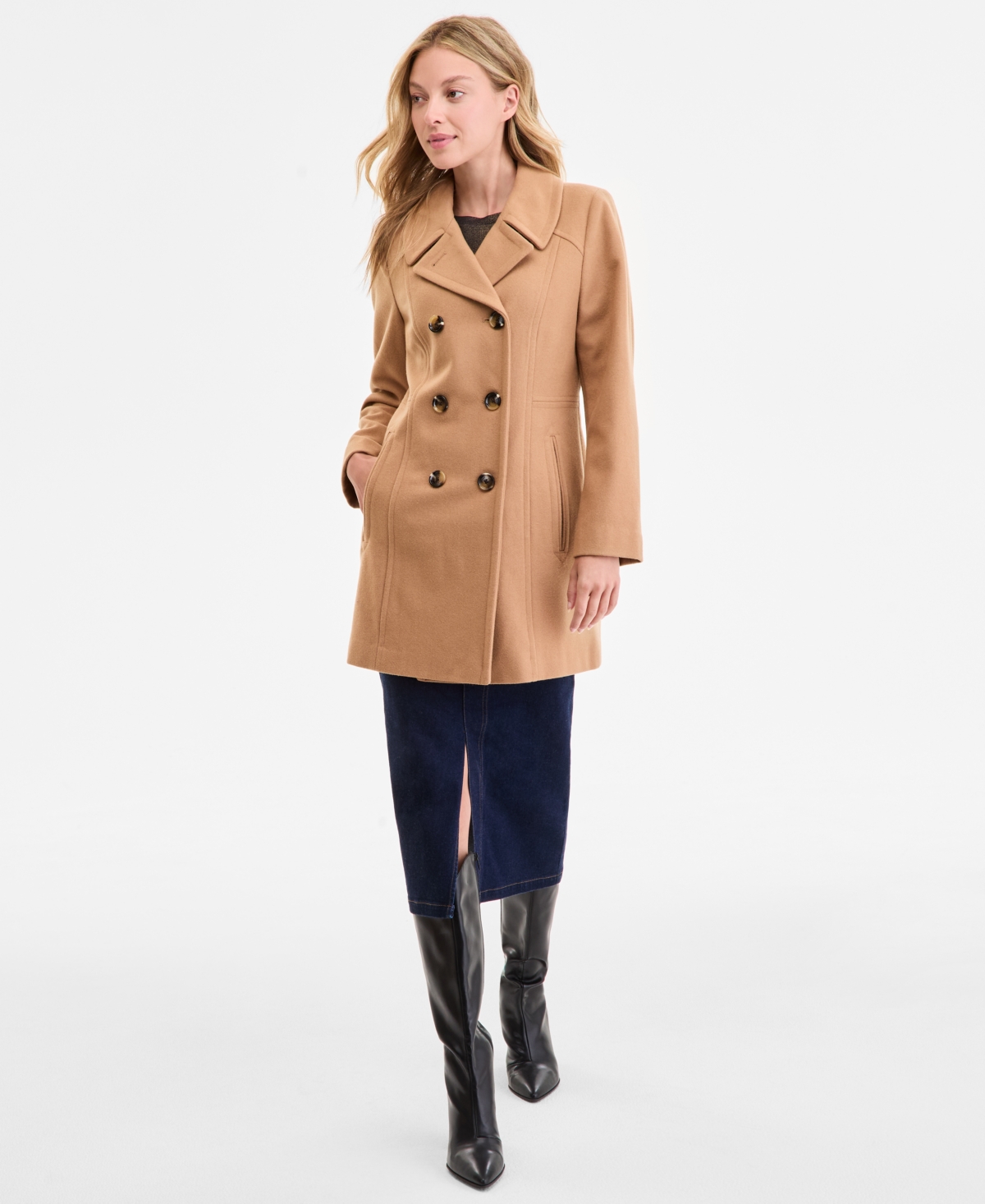 Anne Klein Women's Double-breasted Peacoat, Exclusively At Macy's In Brown