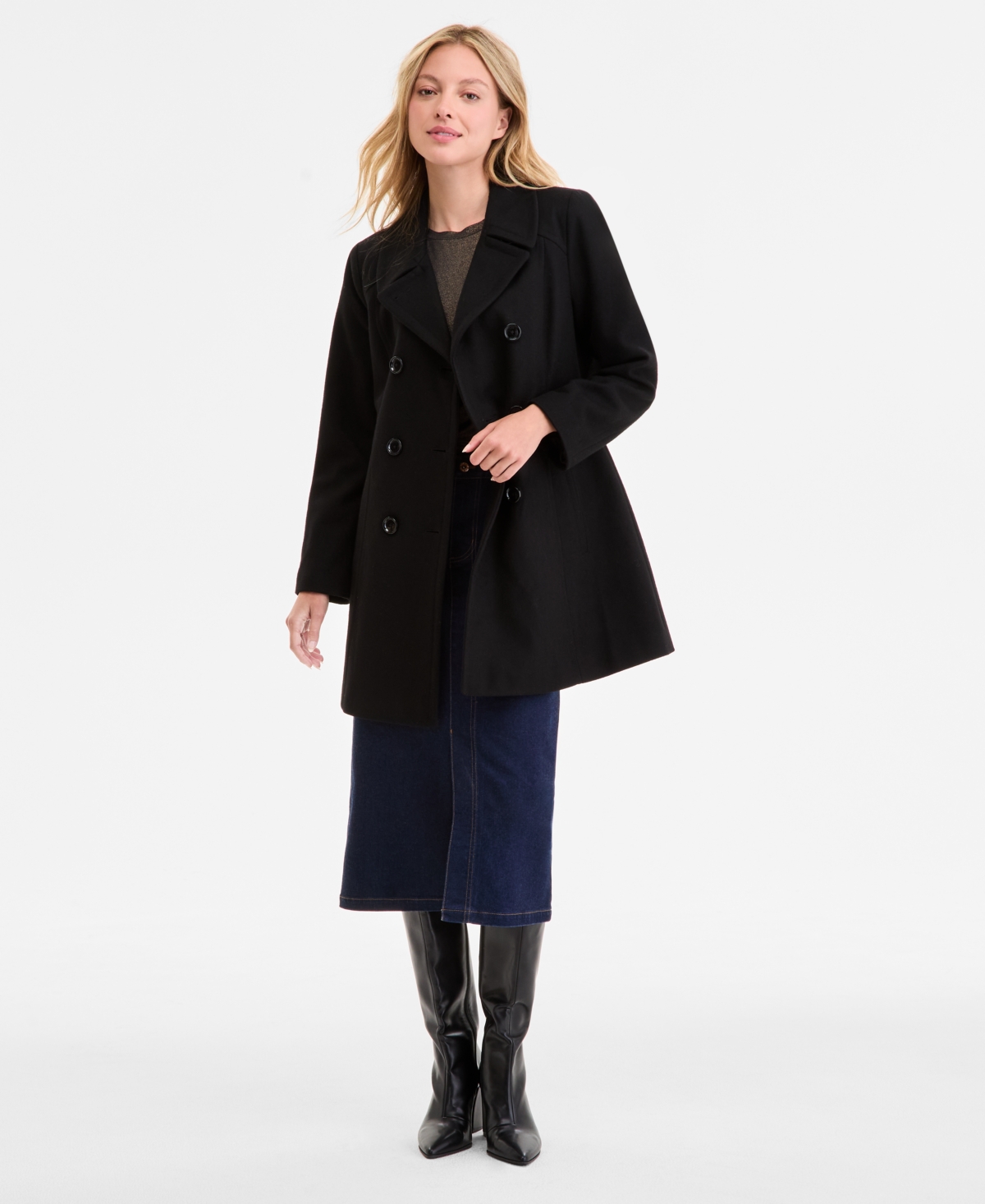 Anne Klein Women's Double-breasted Peacoat, Exclusively At Macy's In Black
