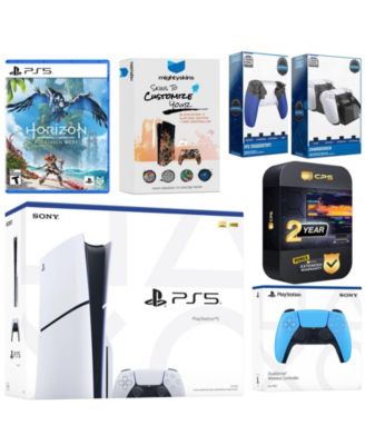 Playstation 5 Slim Disc with Horizon Forbidden West, Extra Gray Camo Controller, Trigger Stop Kit, Charge Dock and MightySkins Decal Voucher + 2