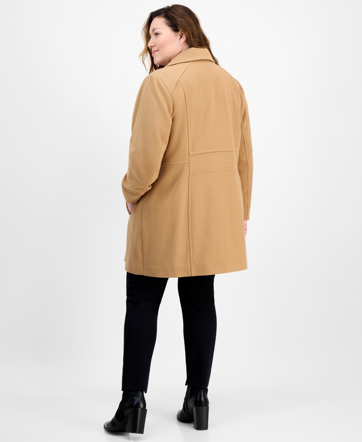 Anne Klein Plus Size Double-breasted Peacoat, Exclusively At Macy's In Brown