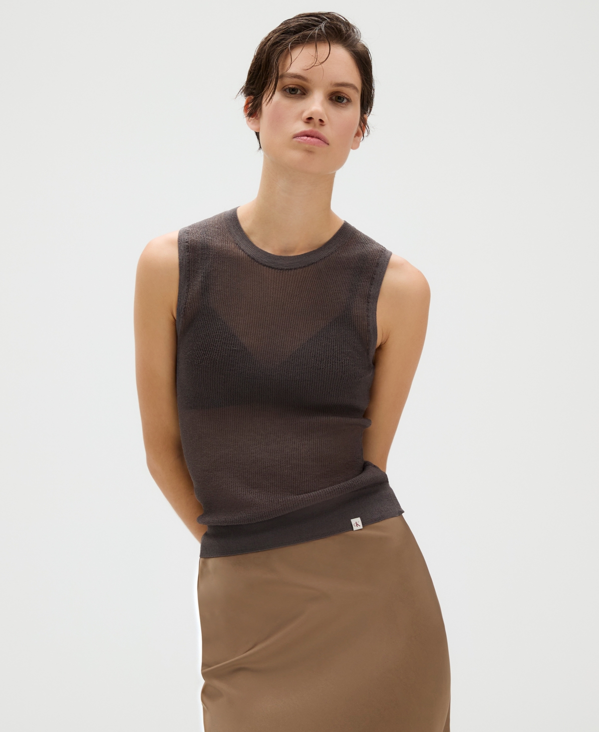 Calvin Klein Women's Sheer Slim Sleeveless Tank Top