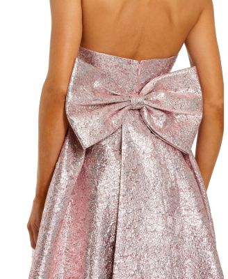 Women's Metallic Strapless Brocade Gown With Oversized Bow