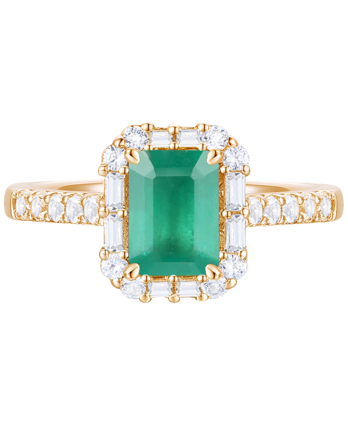 Macy's Emerald (1 Ct. T.w.) & Diamond (3/8 Ct. T.w.) Round & Baguette Halo Ring In 14k Gold (also In Ruby &