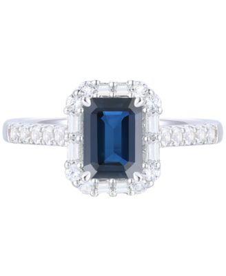 Sapphire (1-1/10 ct. t.w.) & Diamond (3/8 ct. t.w.) Round & Baguette Halo Ring in 14k Gold (Also in Ruby & Emerald)