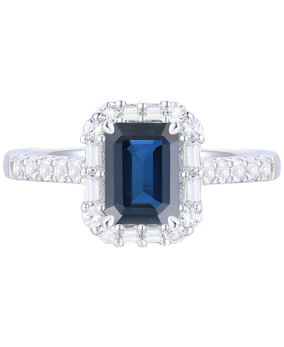 Macy's Emerald (1 Ct. T.w.) & Diamond (3/8 Ct. T.w.) Round & Baguette Halo Ring In 14k Gold (also In Ruby &