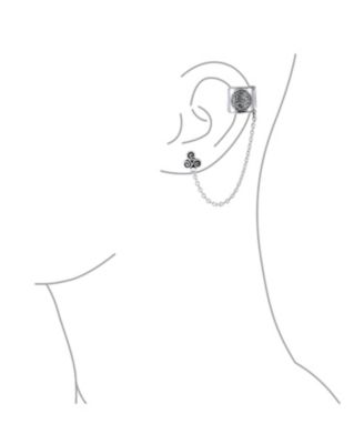 Set of 2 Celtic Viking Swirl Ear Cuff Chain Stud Earrings