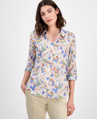 Tommy Hilfiger - Women's Floral Print Roll-tab Shirt