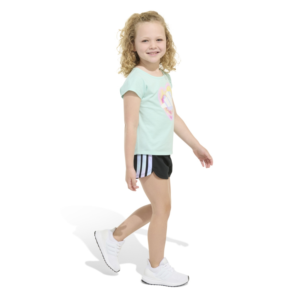 Adidas Originals Toddler And Little Girls 2-piece Short Sleeve Graphic T-shirt And Mesh Short Set In Light Aqua