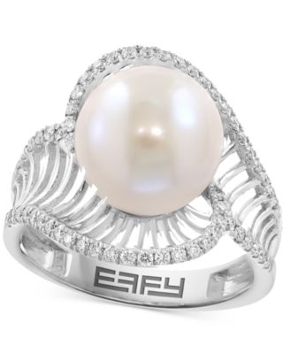 EFFY Collection - Cultured Freshwater Pearl (11mm) & Diamond (1/3 ct. t.w.) Statement Ring in 14k White Gold