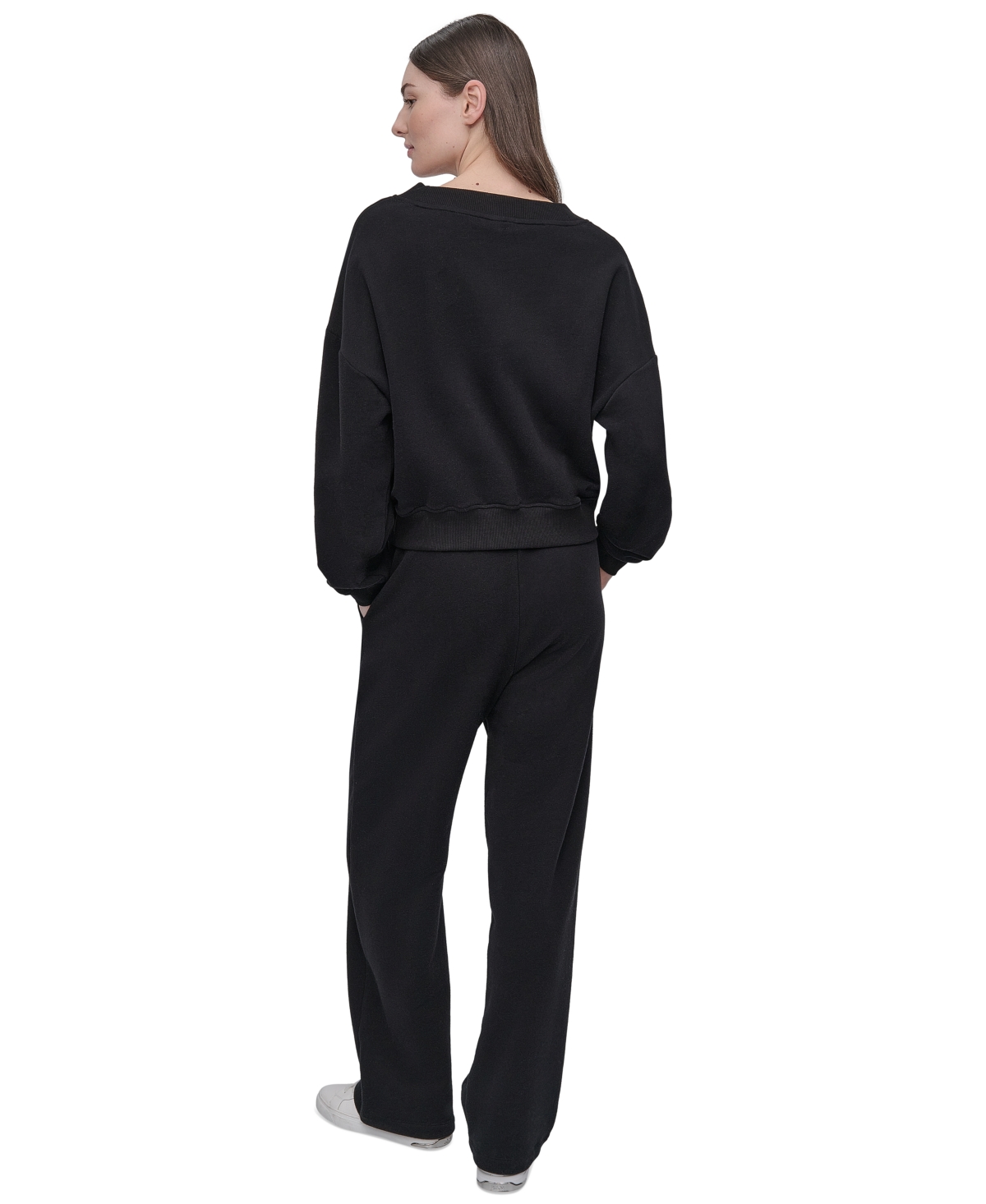 Dkny Sport Women's Rhinestone-logo V-neck Pullover Top In Black
