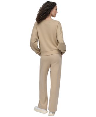 Women's Rhinestone-Logo V-Neck Pullover Top