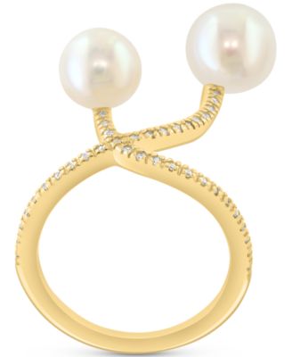 EFFY&reg; Cultured Freshwater Pearl (7-8mm) & Diamond Accent Sculptural Statement Ring in 14k Yellow Gold