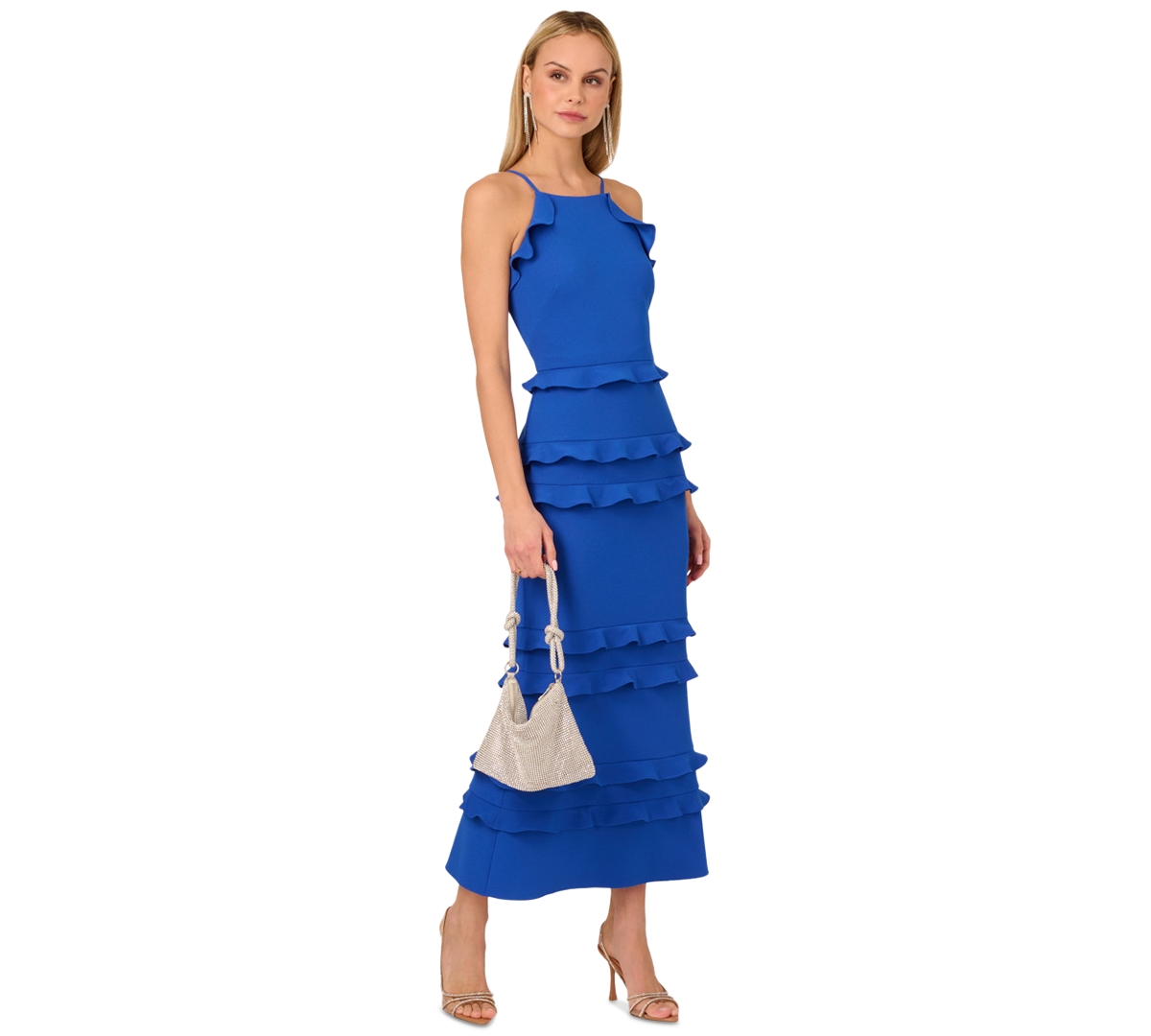 by Adrianna Papell Women's Tiered-Ruffle-Trim Crepe Dress - True Blue