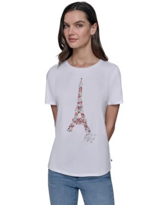 KARL LAGERFELD PARIS - Women's Sequined Eiffel Tower Graphic T-Shirt