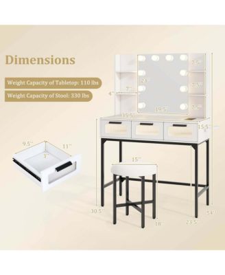 Makeup Vanity Desk with Hollywood Mirror & Lights 3-Color Induction Lighting