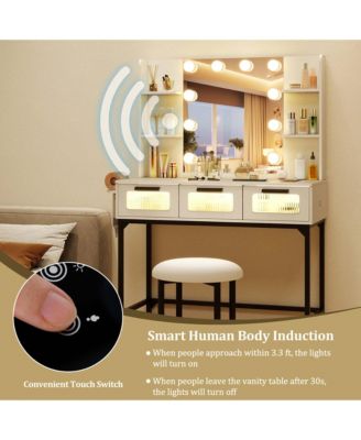 Makeup Vanity Desk with Hollywood Mirror & Lights 3-Color Induction Lighting