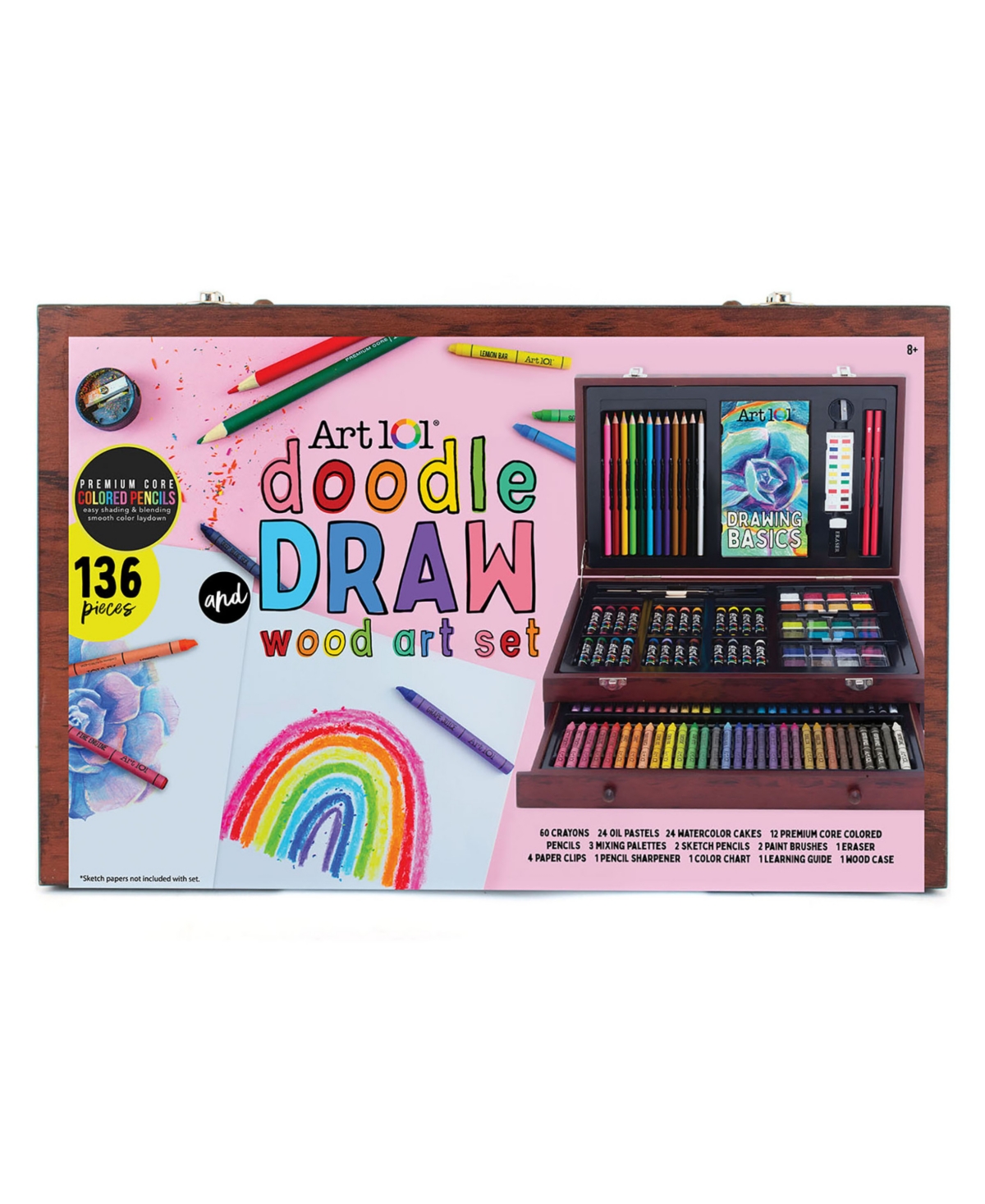 Doodle Draw Multimedia Wood Art Set, 136 Pieces - Multi-color