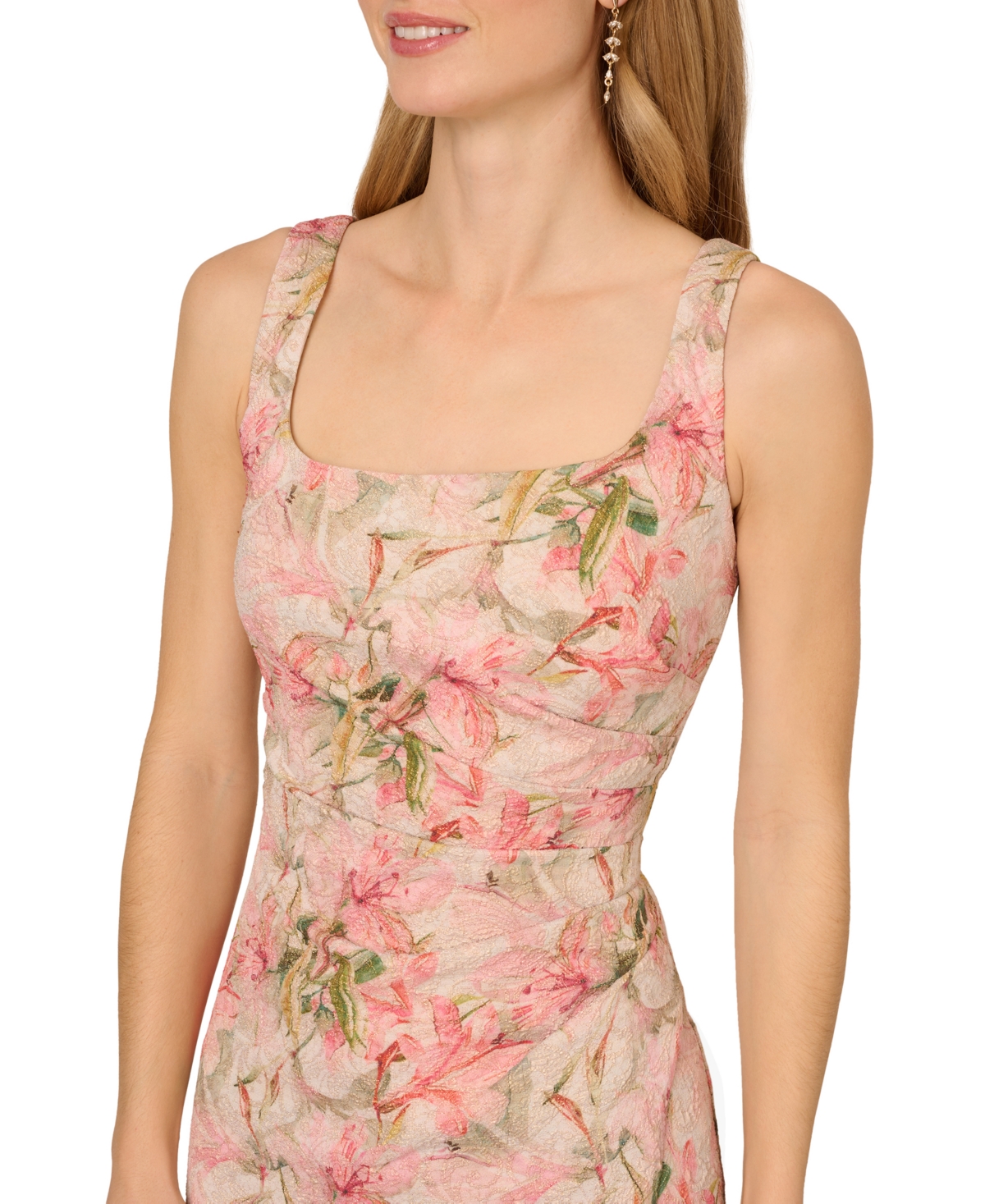 ADRIANNA PAPELL WOMEN'S JACQUARD HIGH-SLIT COLUMN GOWN 