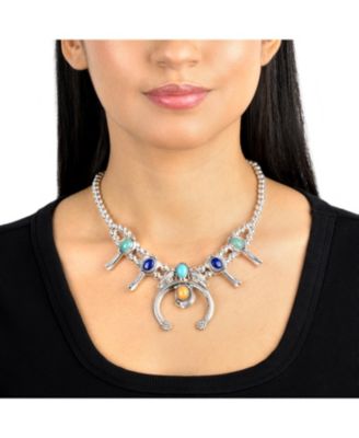 Sterling Silver Multi-Color Gemstone Squash Blossom Necklace, 17 to 20 Inches