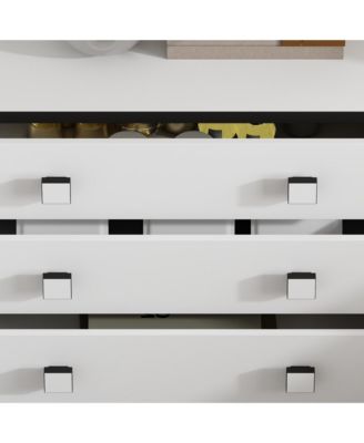 Bedside table with three drawers, side table with square handles, white wooden end table, suitable for bedrooms, living rooms, offices