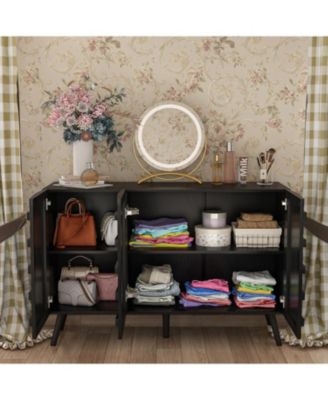 Nightstand with three cabinet doors, Side table with embossed pattern, wood end table, Bedside table for bedrooms, living rooms, offices