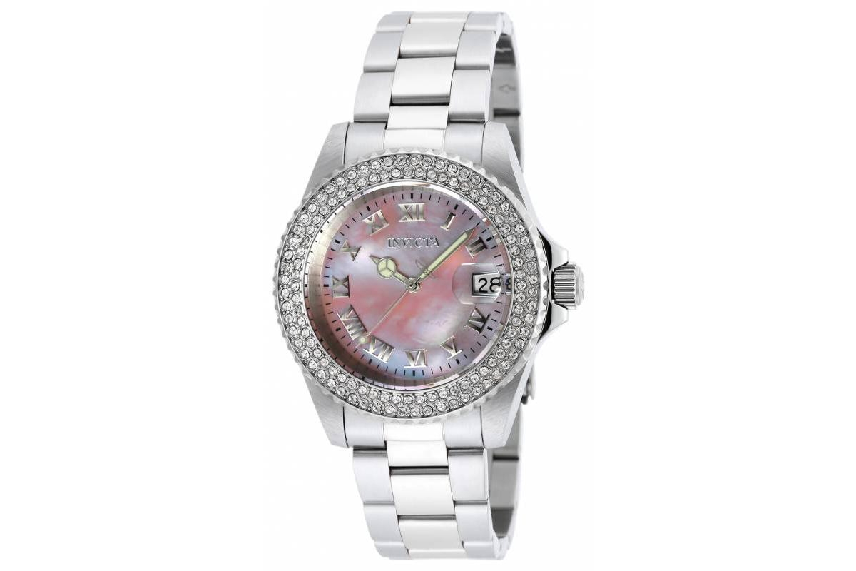 Women's 19874 Angel Quartz 3 Hand Light Pink Dial Watch - Silver