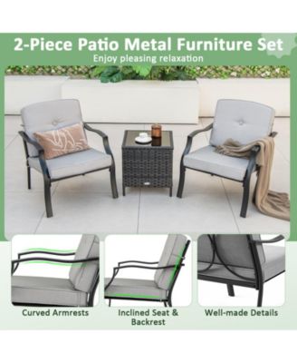 2 Pieces Patio Metal Chairs with Seat and Back Cushions for Yard