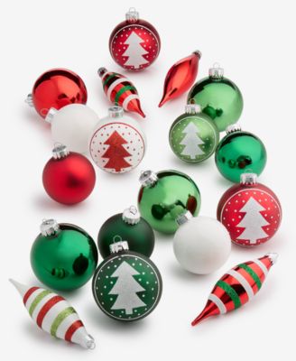 Heritage Set of 22 Glass Red, Green & White Ornaments, Macy's Exclusive