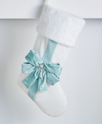Holiday Lane - Opulence Fuzzy White Blue Bow Stocking
