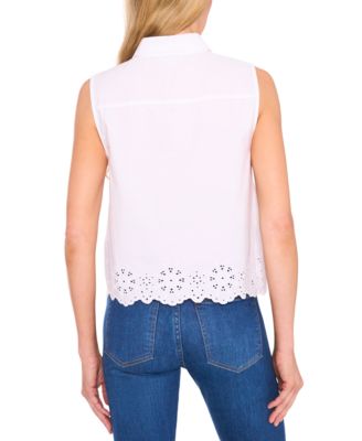 Женская хлопчатобумажная блузка без рукавов с вышивкой в виде ушка от CeCe