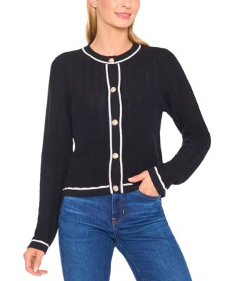 CeCe - Women's Long-Sleeve Cardigan With Contrast Trim