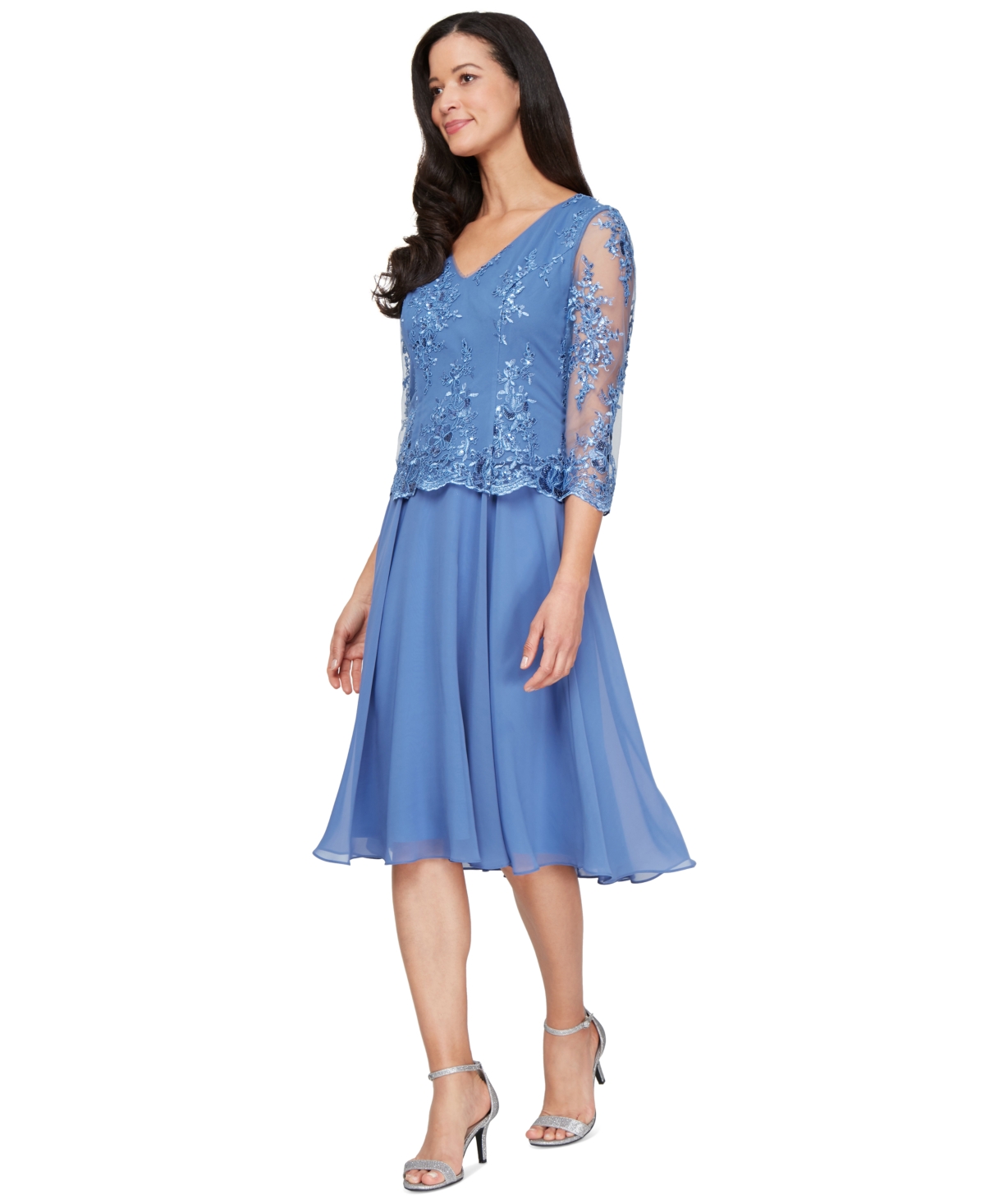 Women's V-Neck Sequin Chiffon Dress - Cornflower