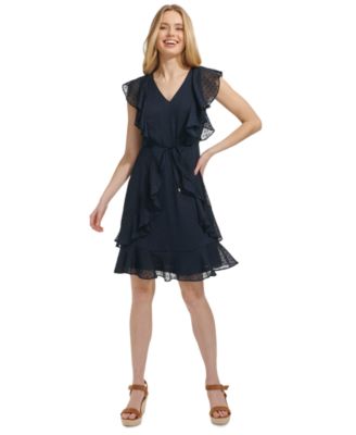 Tommy Hilfiger - Women's Ruffled Clip-Dot Chiffon Dress