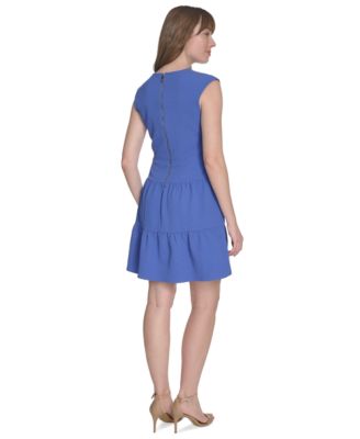 Petite Jacquard Twist-Front Tiered Dress