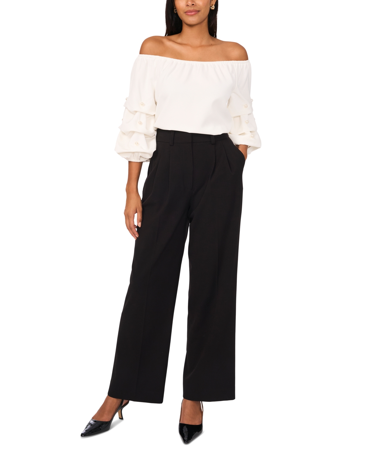 Msk Women's Off-the-shoulder Embellished-sleeve Top In Neutral
