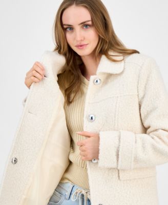 Juniors' Button-Front Boucl&eacute; Coat