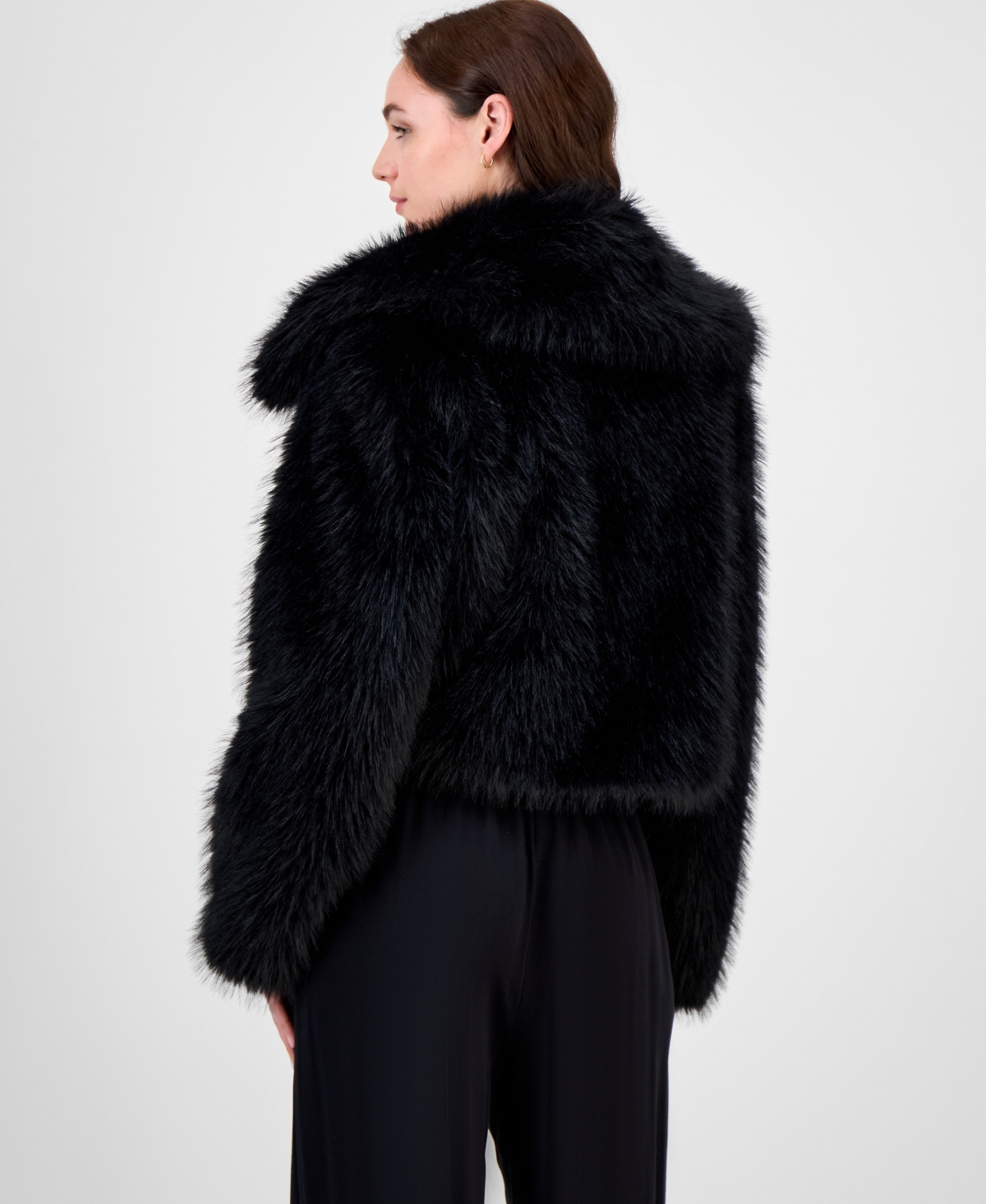 Maralyn & Me Juniors' Cropped Faux-fur Coat In Black