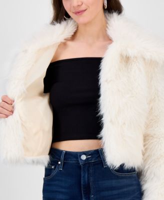 Juniors' Cropped Faux-Fur Coat
