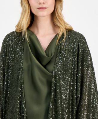 Women's Sequined Open-Front Mesh Kimono Cardigan