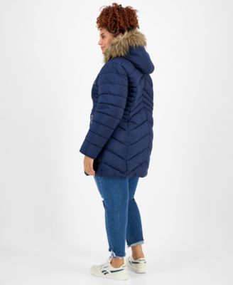 Juniors' Plus Size Faux-Fur Hooded Puffer Coat