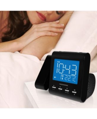 Projection Alarm Clock – AM/FM Radio, Auto Time Set, Dual Alarm, Temp/Date Display, Battery Backup, Bonus Aux Cable