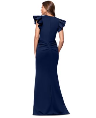 Миниатюрное платье-футляр XSCAPE с V-образным вырезом и оборками