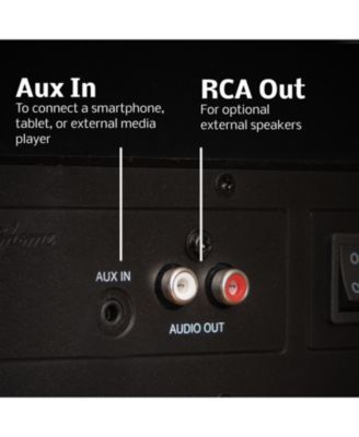 7-in-1 vintage stereo system with 3-speed turntable, Bluetooth, AM/FM, CD, Aux/RCA/headphone out, bonus 3.5mm cable, RR75