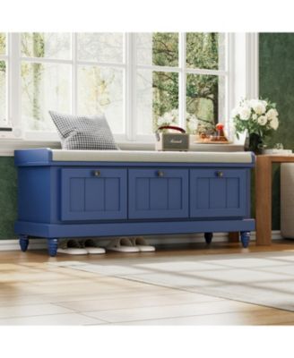Classic Storage Bench with Cushioned Seat and Three Drawers for Entryway and Living Room