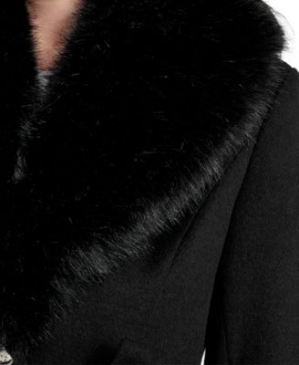 Women's Belted Faux-Fur-Collar Button-Front Coat