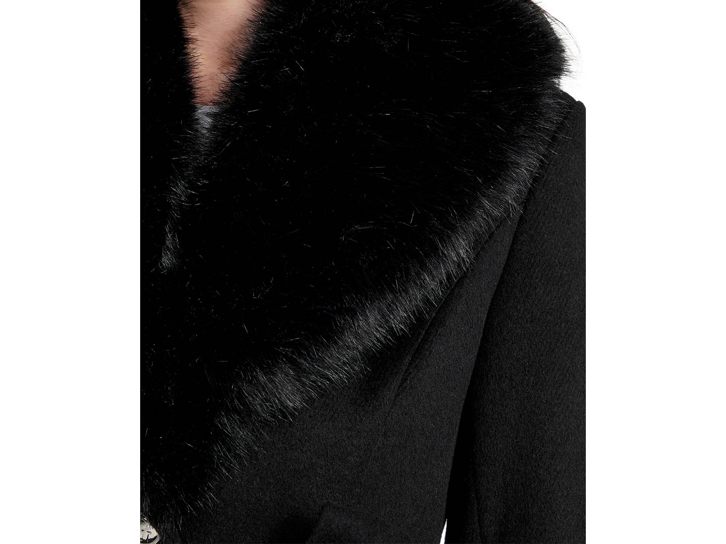 Женское пальто GUESS Belted Faux-Fur-Collar Button-Front Coat, Created for Macy's, цвет: Чёрный — фото 3